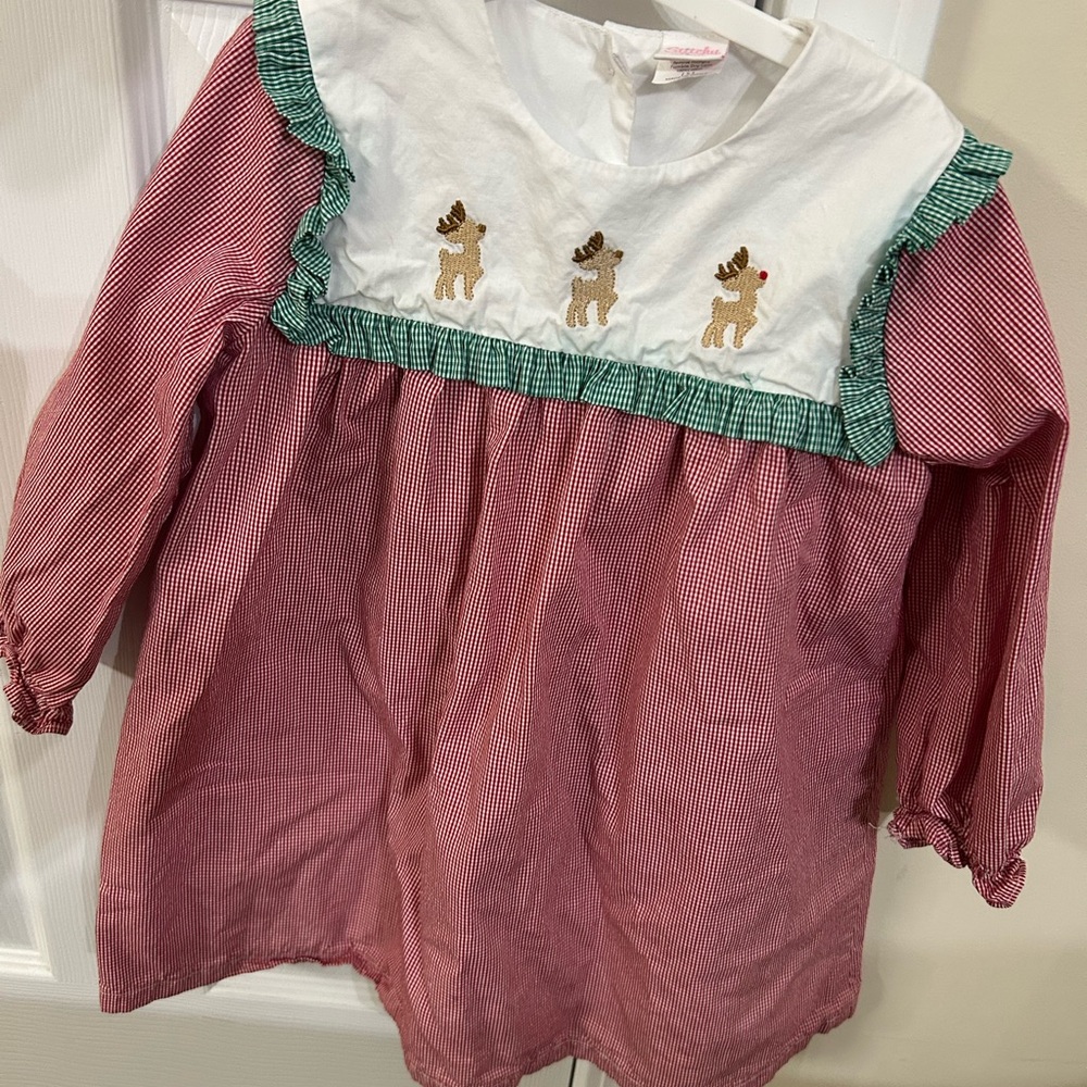 Stitchy Fish Guide my Sleigh Embroidered Dress In Red Gingham Print